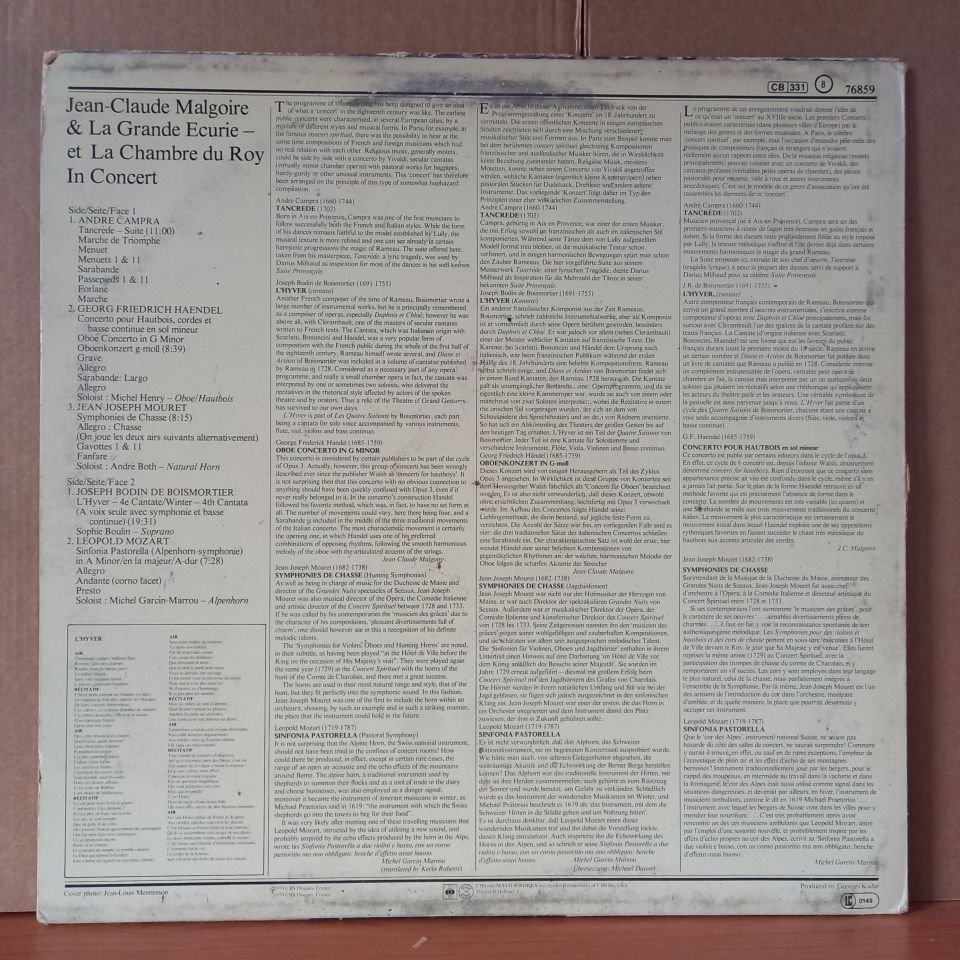 MALGOIRE & LA GRANDE ECURIE IN CONCERT / CAMPRA, HANDEL, MOURET, BOISMORTIER, L. MOZART (1969) - LP 2.EL PLAK