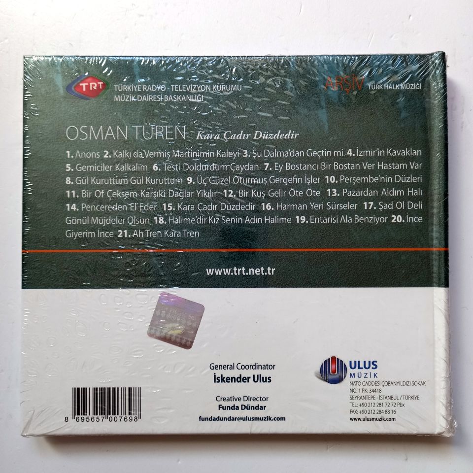 OSMAN TÜREN - KARA ÇADIR DÜZDEDİR / TÜRK HALK MÜZİĞİ / TRT ARŞİV SERİSİ 184 - CD SIFIR