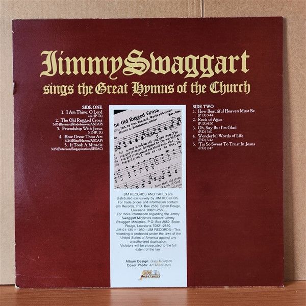 JIMMY SWAGGART – JIMMY SWAGGART SINGS THE GREAT HYMNS OF THE CHURCH (1980) - LP 2.EL PLAK