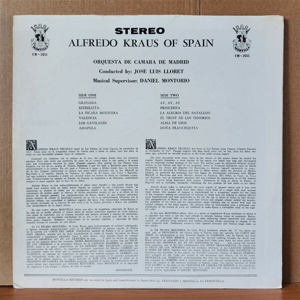 ALFREDO KRAUS – ALFREDO KRAUS OF SPAIN (1963) - LP 2.EL PLAK