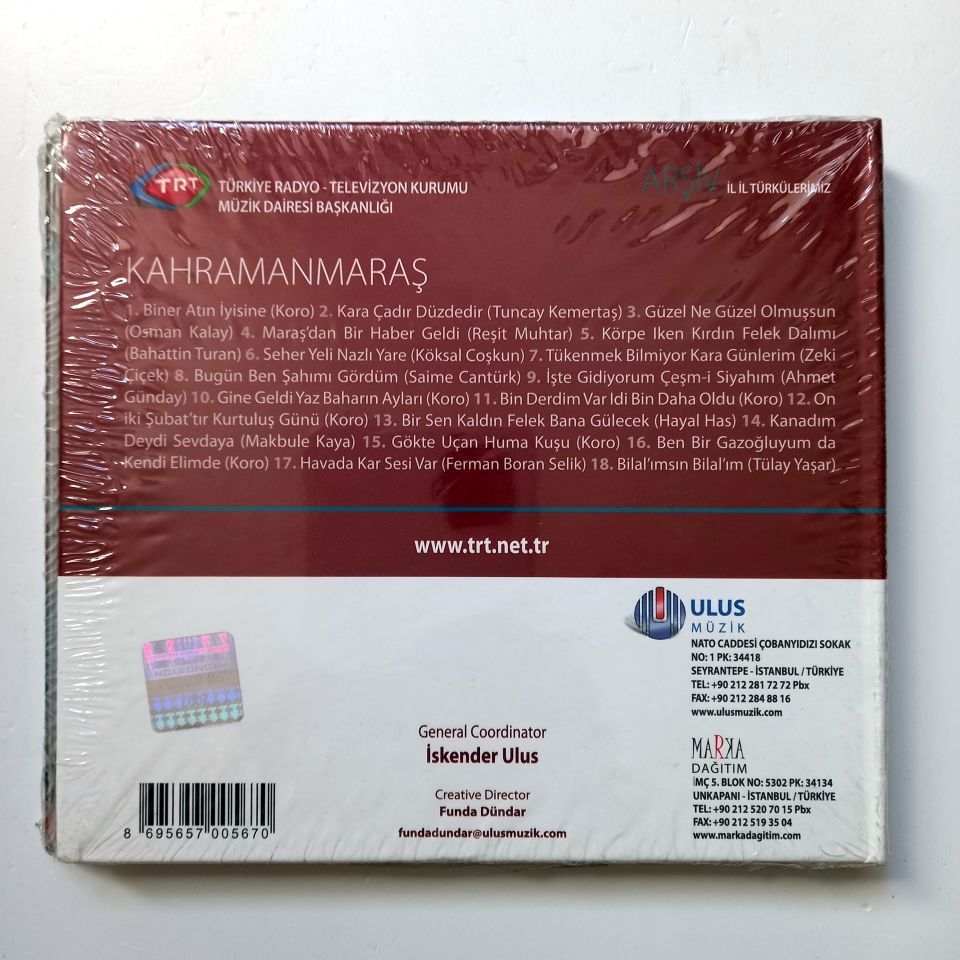 KAHRAMANMARAŞ / İL İL TÜRKÜLERİMİZ / TRT ARŞİV SERİSİ 46 - CD SIFIR