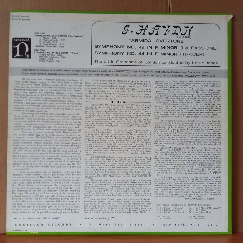 J. HAYDN: ARMIDA OVERTURE, SYMPHONY NO 49 AND NO 44 / THE LITTLE ORCHESTRA OF LONDON, LESLIE JONES - LP 2.EL PLAK