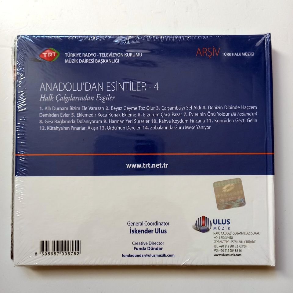 ANADOLU'DAN ESİNTİLER-4 / TÜRK HALK MÜZİĞİ / TRT ARŞİV SERİSİ 120 - CD SIFIR