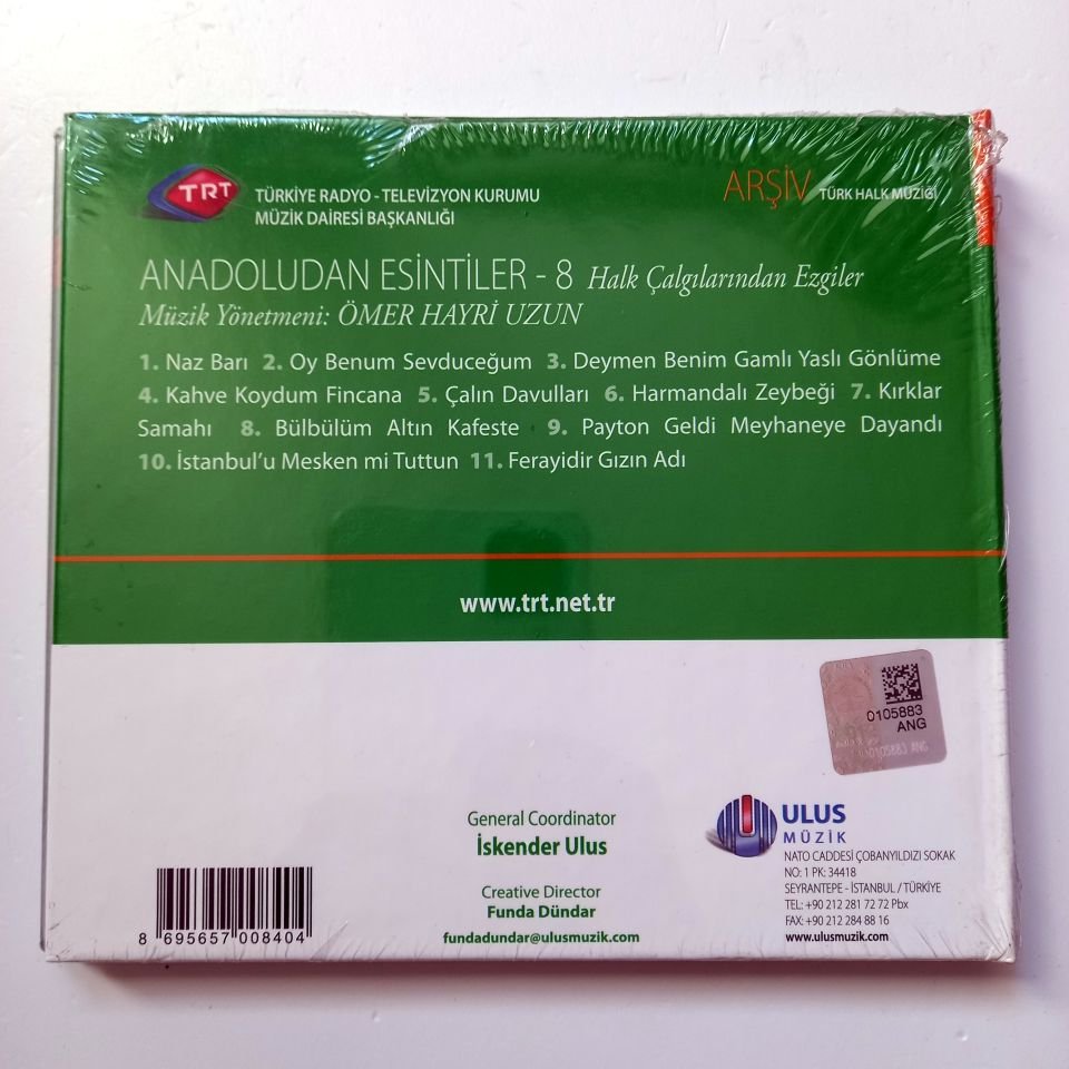 ANADOLU'DAN ESİNTİLER-8 / MÜZİK YÖNETMENİ: ÖMER HAYRİ UZUN / TÜRK HALK MÜZİĞİ / TRT ARŞİV SERİSİ 229 - CD SIFIR