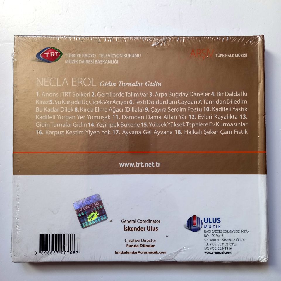 NECLA EROL - GİDİN TURNALAR GİDİN / TÜRK HALK MÜZİĞİ / TRT ARŞİV SERİSİ 147 - CD SIFIR