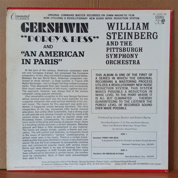 GEORGE GERSHWIN WILLIAM STEINBERG AND THE PITTSBURGH SYMPHONY ORCHESTRA WILLIAM STEINBERG – ''PORGY & BESS'' ''AN AMERICAN IN PARIS (1972) - LP 2.EL PLAK