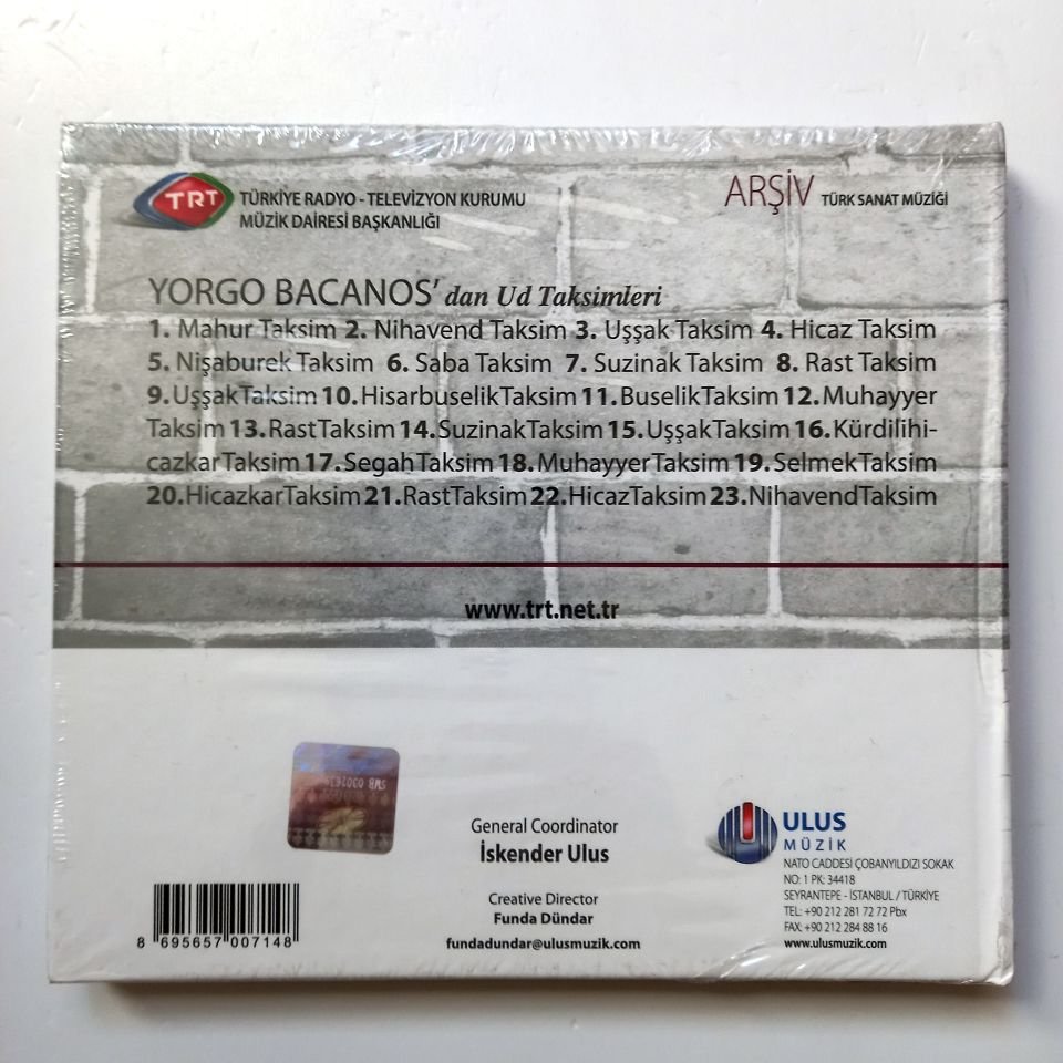 YORGO BACANOS'DAN UD TAKSİMLERİ / TÜRK SANAT MÜZİĞİ / TRT ARŞİV SERİSİ 152 - CD SIFIR