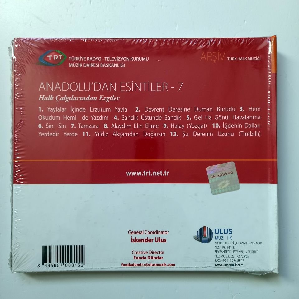 ANADOLU'DAN ESİNTİLER-7 / TÜRK HALK MÜZİĞİ / TRT ARŞİV SERİSİ 216 - CD SIFIR