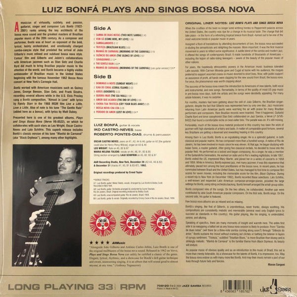 LUIZ BONFA WITH LALO SCHIFRIN & OSCAR CASTRO NEVES- BOSSA NOVA  (1963) - LP LATIN JAZZ,SAMBA,BOSSA NOVA 180GR 2024 EDITION SIFIR PLAK