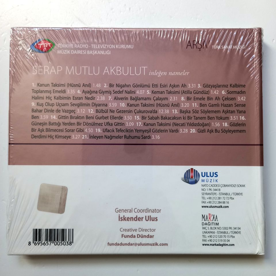 SERAP MUTLU AKBULUT - İNLEYEN NAĞMELER / TÜRK SANAT MÜZİĞİ / TRT ARŞİV SERİSİ - CD SIFIR