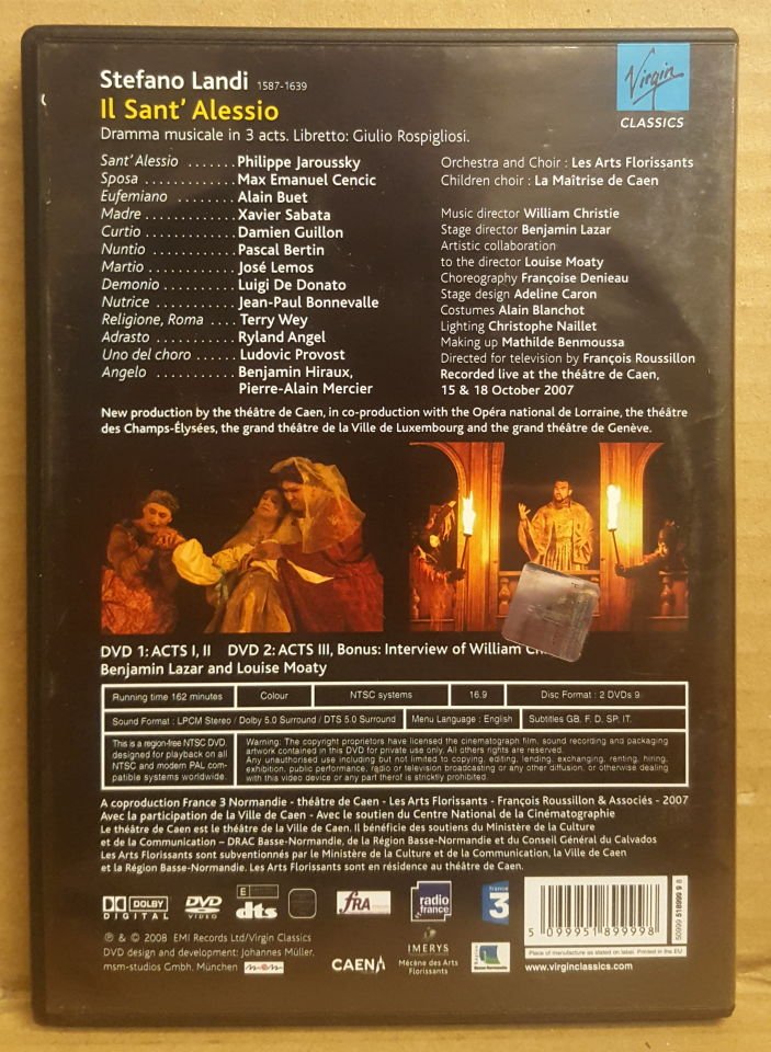 STEFANO LANDI - IL SANT' ALESSIO / PHILIPPE JAROUSSKY MAX EMANUEL CENCIC ALAIN BUET XAVIER SABATA BENJAMIN LAZAR (2008) - 2DVD 2.EL