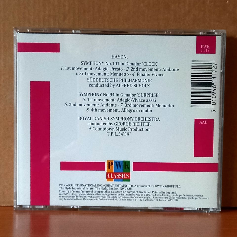 HAYDN SYMPHONIES / SYMPHONY NO.101 IN D MAJOR 'CLOCK', SYMPHONY NO.94 IN G MAJOR 'SURPRISE' / ALFRED SCHOLZ, GEORGE RICHTER (1988) - CD 2.EL