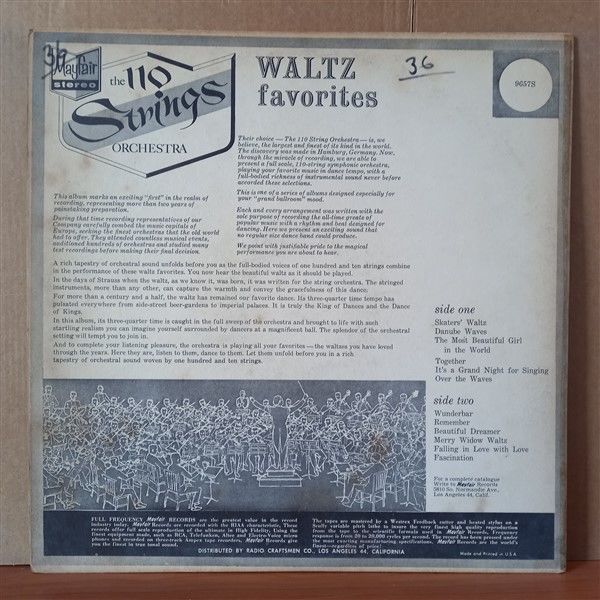 THE 110 STRINGS ORCHESTRA – WALTZ FAVORITES - LP 2.EL SARI RENKLİ PLAK