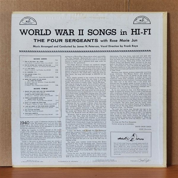 WORLD WAR II SONGS IN HI-FI / THE FOUR SERGEANTS WITH ROSE MARIE JUN - LP 2.EL PLAK