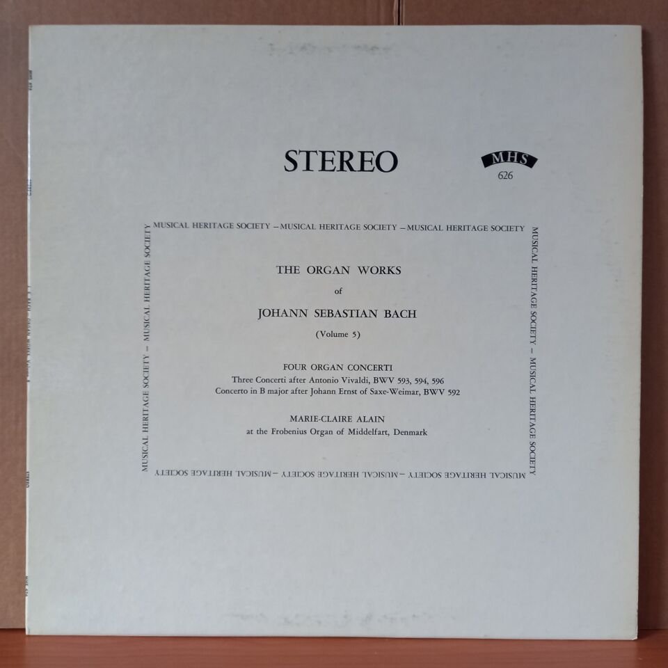 THE ORGAN WORKS OF JOHANN SEBASTIAN BACH [VOLUME 5] / FOUR ORGAN CONCERTI / MARIE-CLAIRE ALAIN - LP 2.EL PLAK