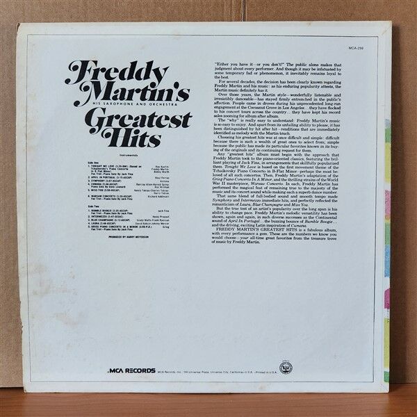 FREDDY MARTIN – FREDDY MARTIN'S GREATEST HITS - LP 2.EL PLAK