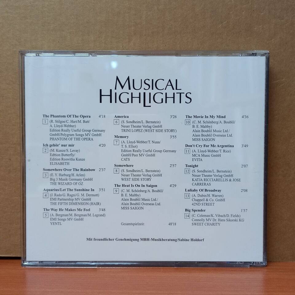 MUSICAL HIGHLIGHTS / THE PHANTOM OF THE OPERA, SOMEWHERE OF THE RAINBOW,AMERICA, ICH GEHOR' NUR MIR - CD 2.EL