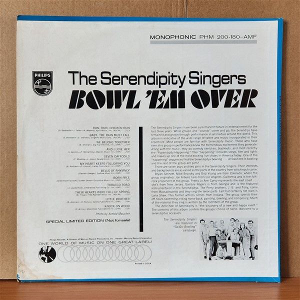 THE SERENDIPITY SINGERS – THE SERENDIPITY SINGERS BOWL 'EM OVER / WE BELONG TOGETHER (1965) - LP 2.EL PLAK