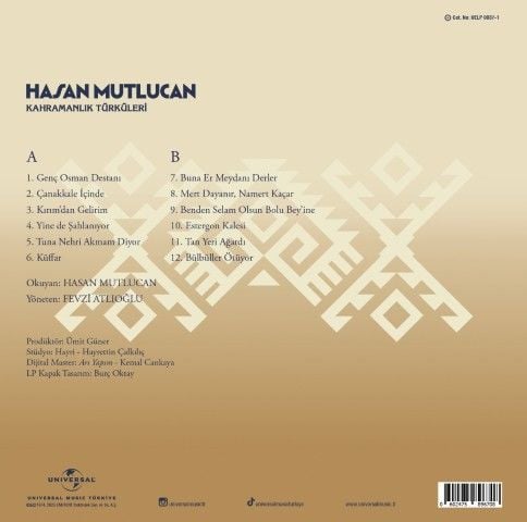 HASAN MUTLUCAN - KAHRAMANLIK TÜRKÜLERİ - LP 2025 BASIM SIFIR PLAK