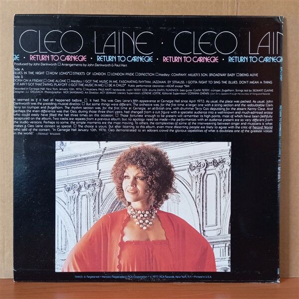 CLEO LAINE – RETURN TO CARNEGIE (1977) - LP 2.EL PLAK