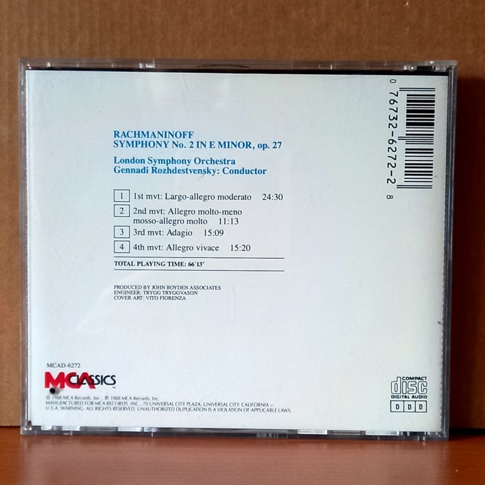 RACHMANINOFF: SYMPHONY NO.2 IN E MINOR, OP. 27 / LONDON SYMPHONY ORCHESTRA CONDUCTED BY GENNADI ROZHDESTVENSKY (1988) - CD 2.EL