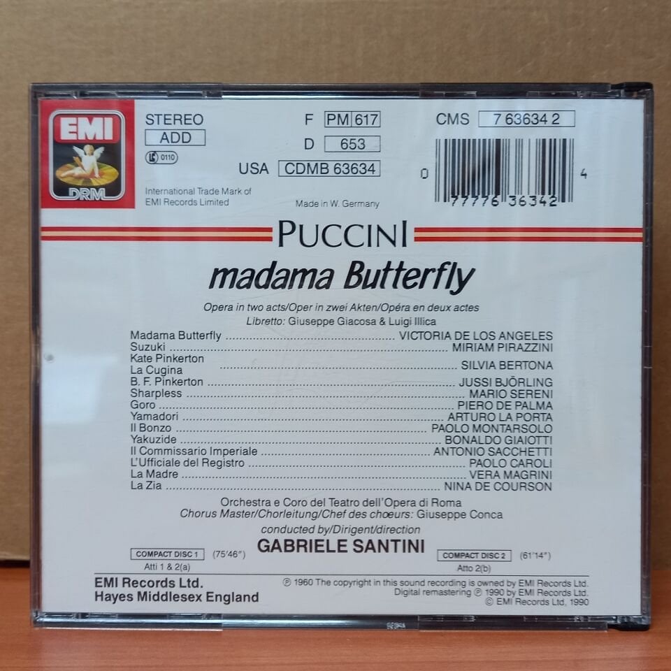PUCCINI - MADAMA BUTTERFLY / VICTORIA DE LOS ANGELES, JUSSI BJORLING, MIRIAM PIRAZZINI, MARIO SERENI, GABRIELLE SANTINI / CORO E ORCHESTRA DEL TEATRO DELL' OPERA DI ROMA (1990) - 2CD 2.EL