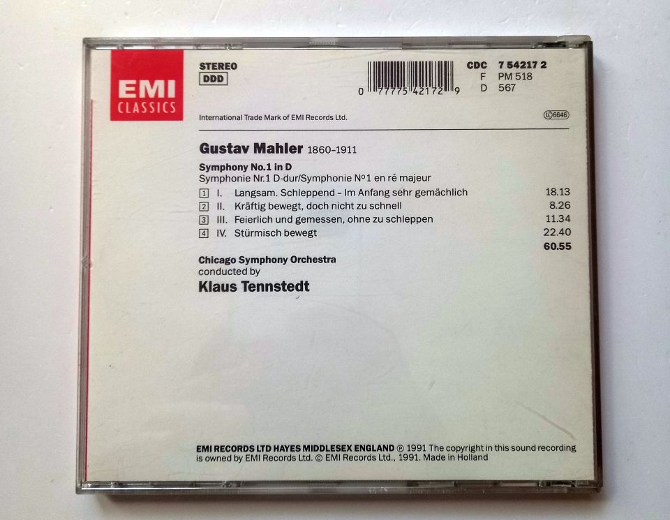 MAHLER: SYMPHONIE NO. 1 / CHICAGO SYMPHONY ORCHESTRA, KLAUS TENNSTEDT (1991) - CD 2.EL