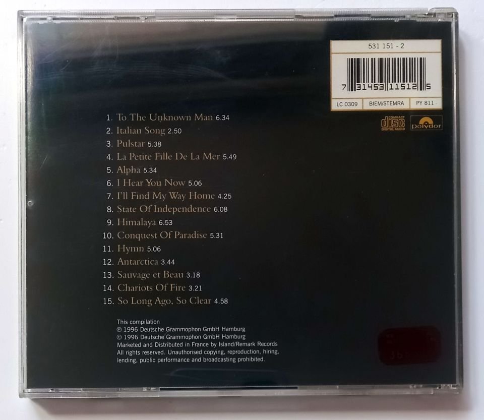 VANGELIS – PORTRAITS / SO LONG AGO, SO CLEAR / THE VERY BEST OF VANGELIS AND JON & VANGELIS (1991) - CD 2.EL