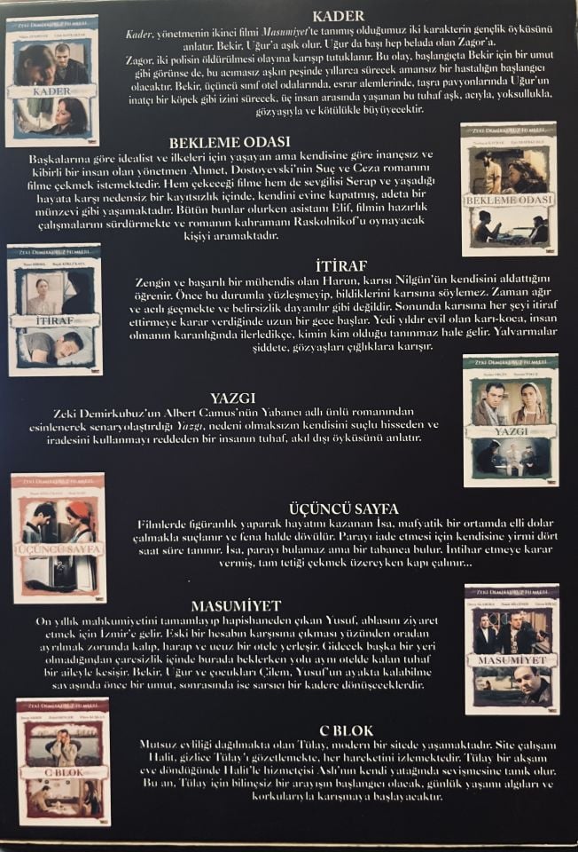 ZEKİ DEMİRKUBUZ FİLMLERİ - 7 FİLM 7 DVD BOX SET 2.EL - KADER, MASUMİYET, C BLOK, YAZGI, ÜÇÜNCÜ SAYFA, İTİRAF, BEKLEME ODASI