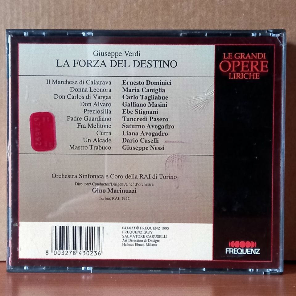 VERDI: LA FORZA DEL DESTINO / MARIA CANIGLIA • GALLIANO MASINI • CARLO TAGLIABUE • TANCREDI PASERO • ORCHESTRA SINFONICA E CORO DELLA RAI DI TORINO, GINO MARINUZZI (1995) - 2CD 2.EL