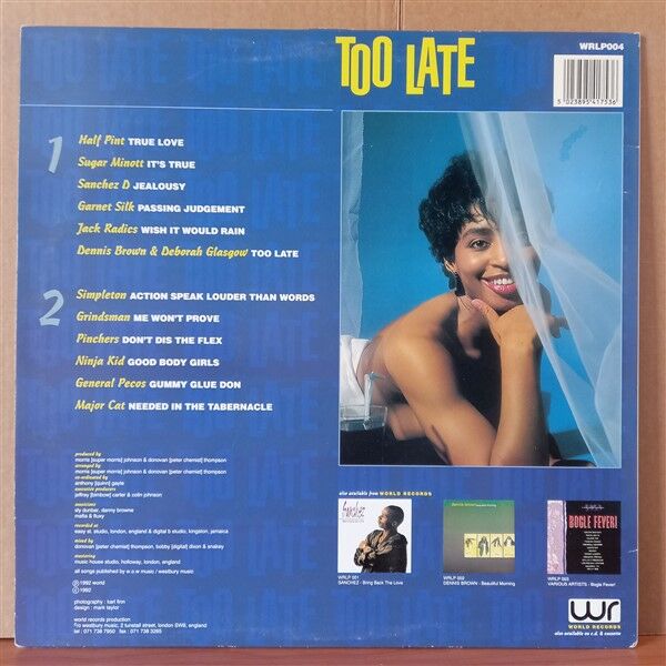 TOO LATE / HALF PINT, SUGAR MINOTT, SNACHEZ D, GARNET SILK, JACK RADICS, DENNIS BROWN, SIMPLETON (1992) - LP 2.EL PLAK