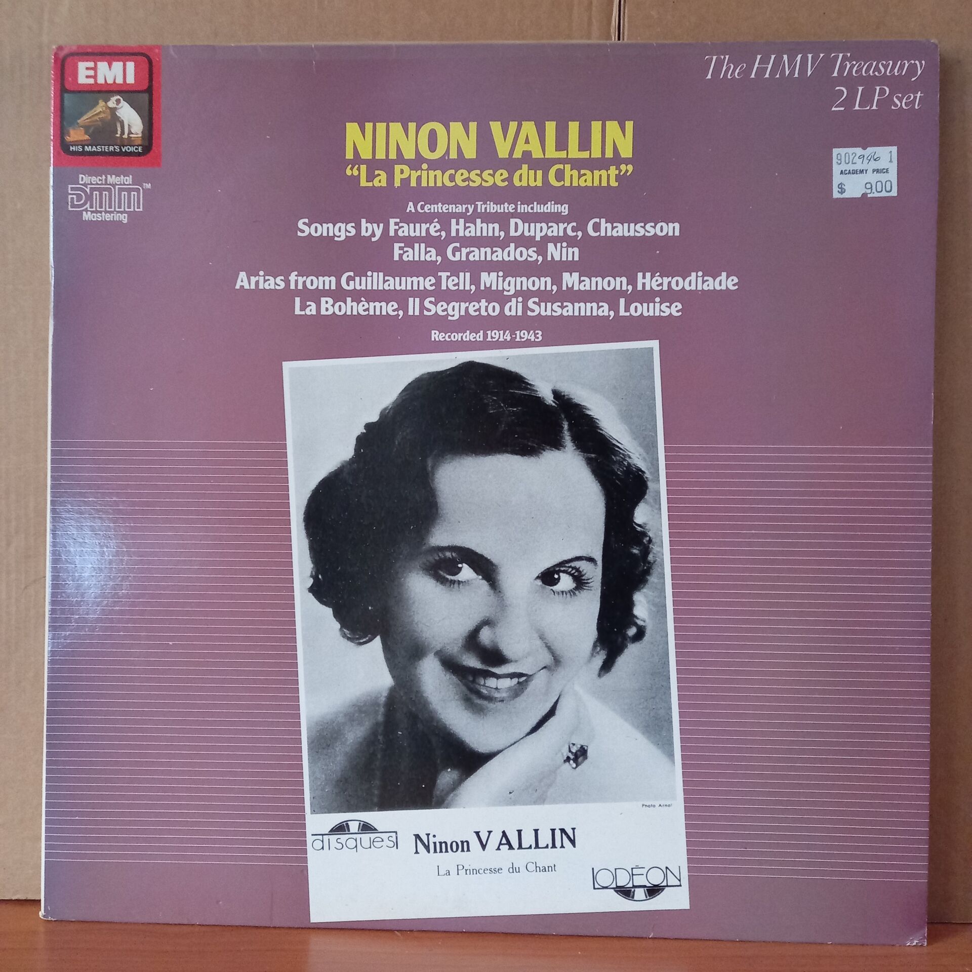 NINON VALLIN – LA PRINCESSE DU CHANT / SONGS BY FAURE, HAHN, DUPARC, CHAUSSON, FALLA, GRANADOS, NIN (1986) - 2LP 2.EL PLAK