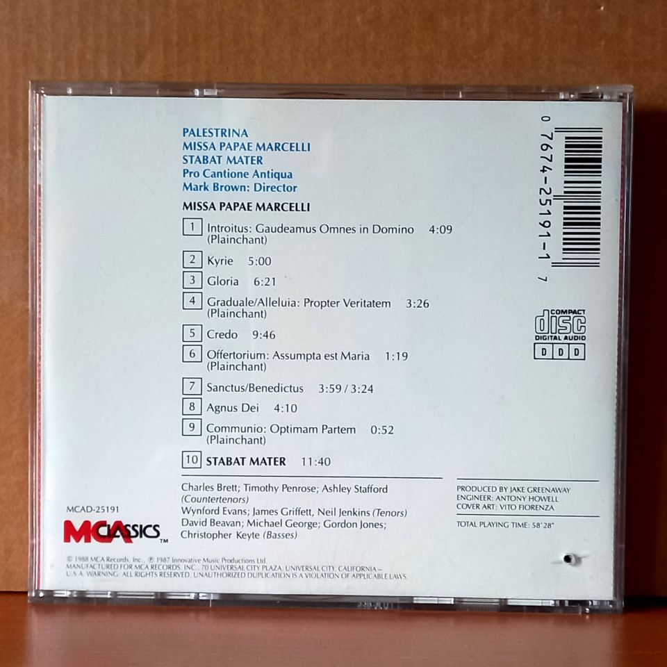 PALESTRINA: MISSA PAPAE MARCELLI, STABAT MATER / PRO CANTIONE ANTIQUA, MARK BROWN (1988) - CD 2.EL