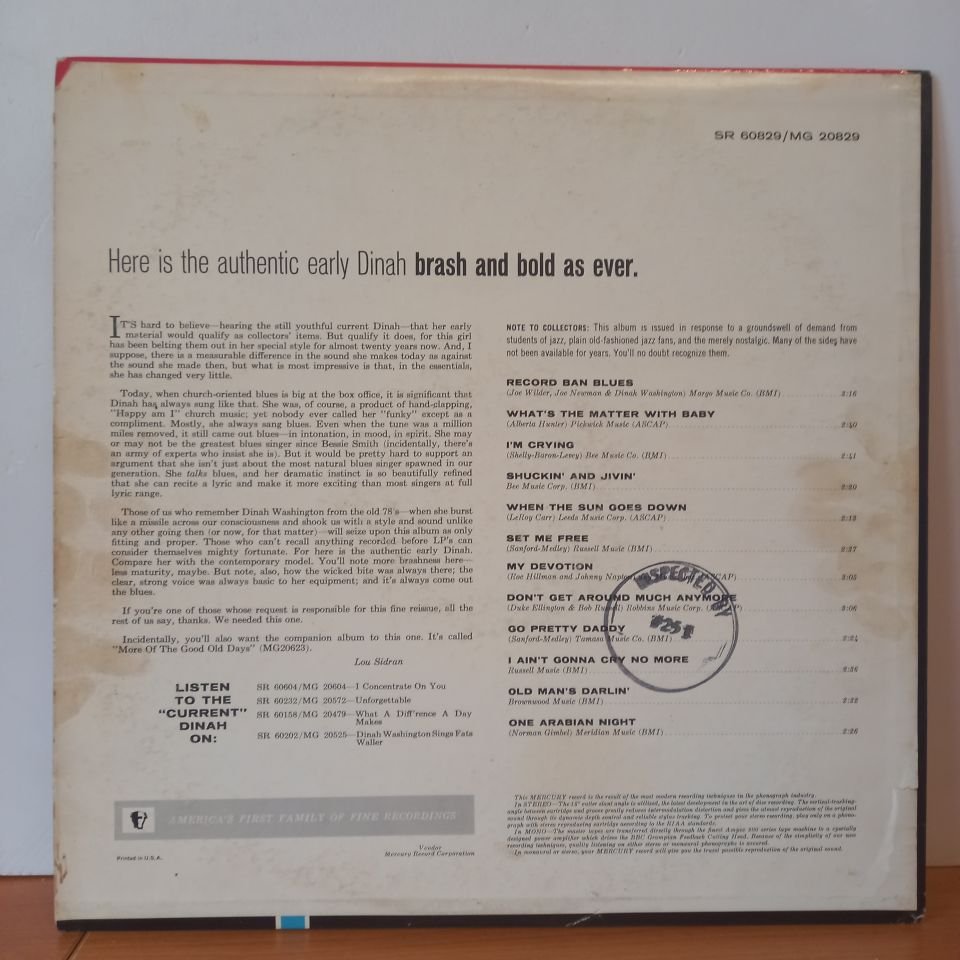 DINAH WASHINGTON – THE GOOD OLD DAYS (1963) - LP 2.EL PLAK