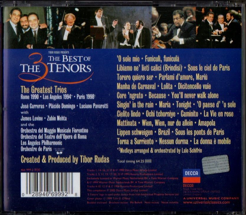 THREE TENORS  - BEST OF 3 TENORS / JOSE CARRERARS PLACIDO DOMINGO PAVAROTTI (2002) - CD 2.EL