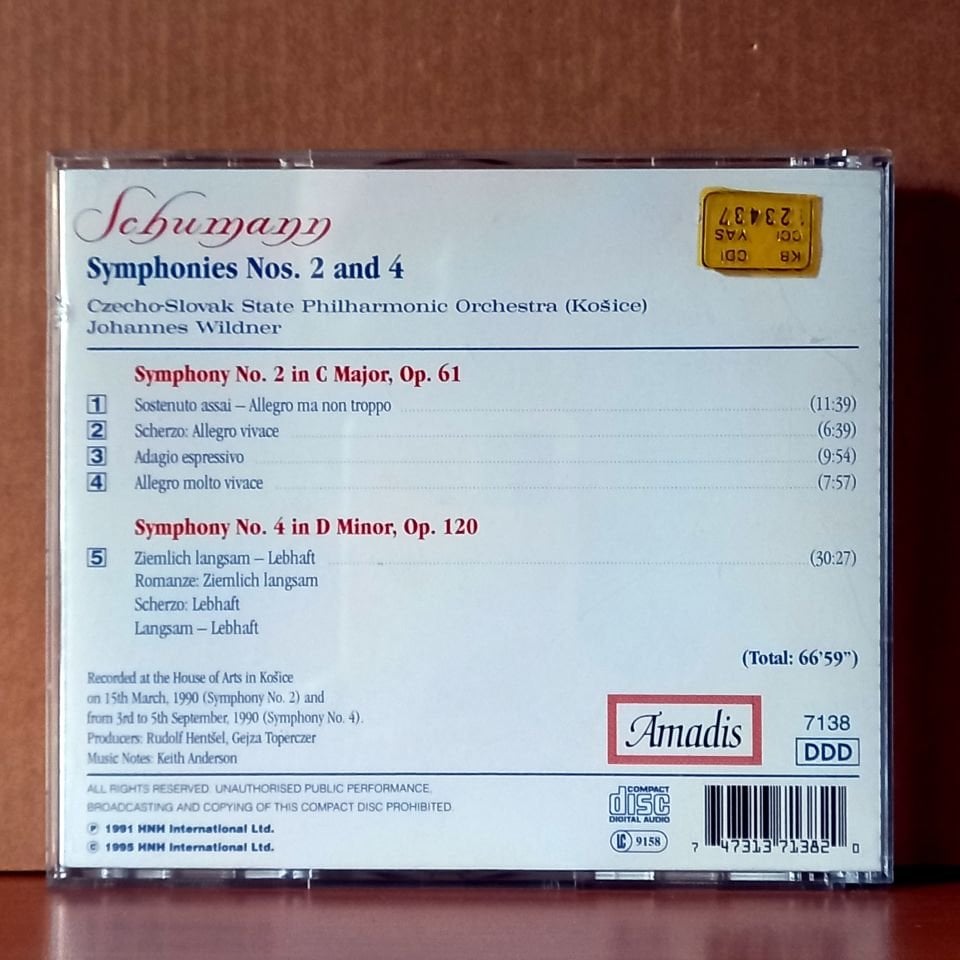 SCHUMANN: SYMPHONIES NOS. 2 & 4 / CZECHO-SLOVAK STATE PHILHARMONIC ORCHESTRA, JOHANNES WILDNER (1990) - CD 2.EL