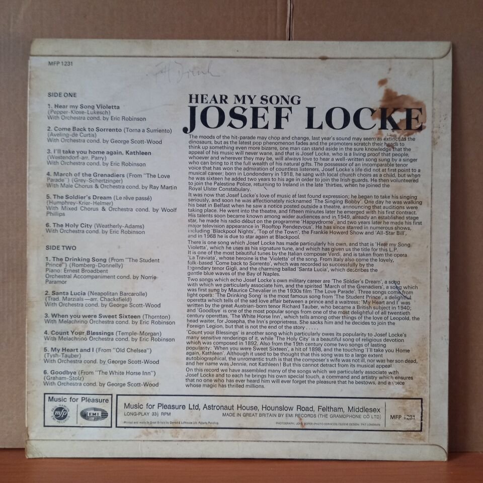 JOSEF LOCKE – HEAR MY SONG (1968) - LP 2.EL PLAK