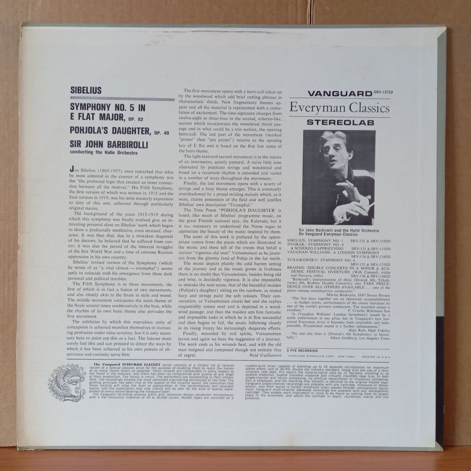 SIBELIUS: SYMPHONY NO. 5 IN E FLAT MAJOR, OP. 82 · POHJOLA'S DAUGHTER, OP. 49 / SIR JOHN BARBIROLLI, HALLE ORCHESTRA - LP 2.EL PLAK
