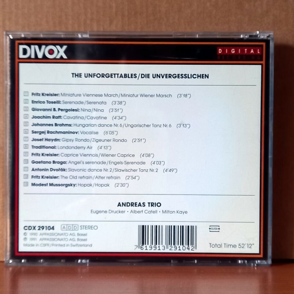 ANDREAS TRIO – THE UNFORGETTABLES / TOSELLI, KREISLER, BRAHMS, RACHMANINOV, HAYDN, DVORAK, MUSSORGSKY (1991) - CD 2.EL