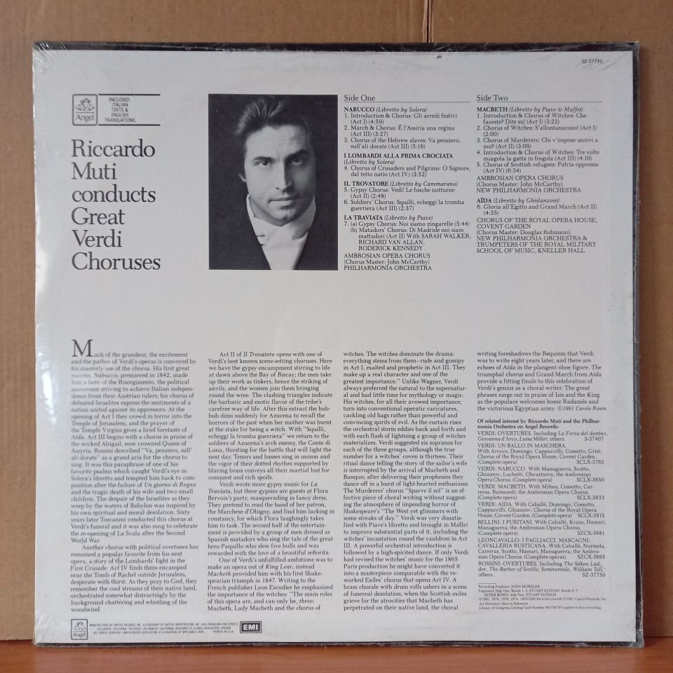 RICCARDO MUTI CONDUCTS GREAT VERDI CHORUSES / AMBROSIAN OPERA CHORUS / CHORUS OF THE ROYAL OPERA HOUSE, COVENT GARDEN / PHILHARMONIA ORCHESTRA - NEW PHILHARMONIA ORCHESTRA (1981) - LP DÖNEM BASKISI SIFIR PLAK