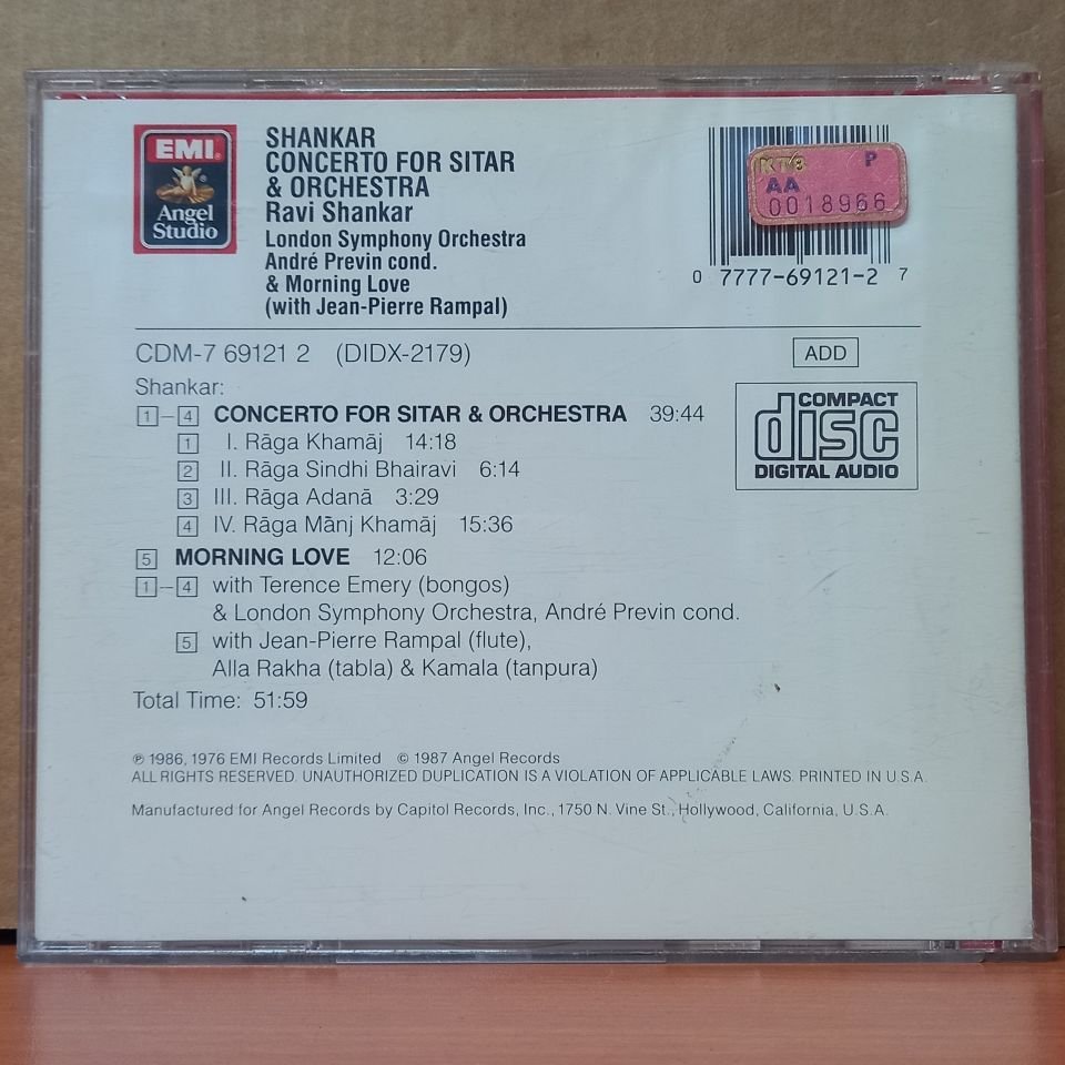 RAVI SHANKAR & ANDRE PREVIN - CONCERTO FOR SITAR & ORCHESTRA / LONDON SYMPHONY ORCHESTRA (1987) - CD 2.EL