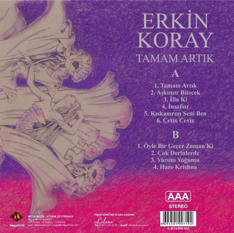 ERKİN KORAY - TAMAM ARTIK (1990) - LP 180GR YENİ BASIM GRİ RENKLİ SIFIR PLAK