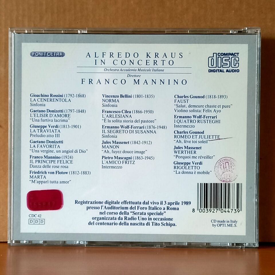 ALFREDO KRAUS IN CONCERTO / DIRETTORE FRANCO MANNINO / ROSSINI, BELLINI, DONIZETTI, VERDI, MASSENET, MASCAGNI (1989) - CD 2.EL