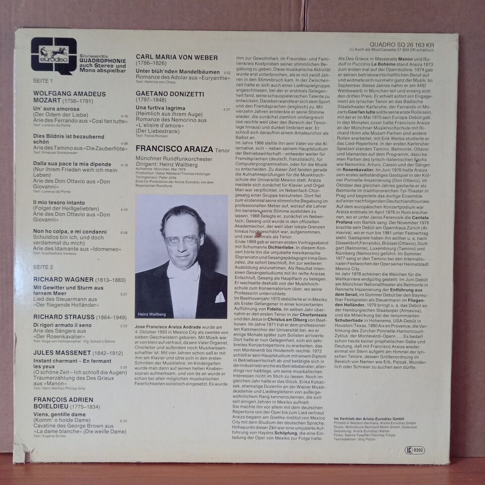 FRANCISCO ARAIZA - ... AM BEGINN EINER WELTKARRIERE / MOZART, WAGNER, STRAUSS / MÜNCHNER RUNDFUNKORCHESTER, HEINZ WALLBERG (1978) - LP 2.EL PLAK