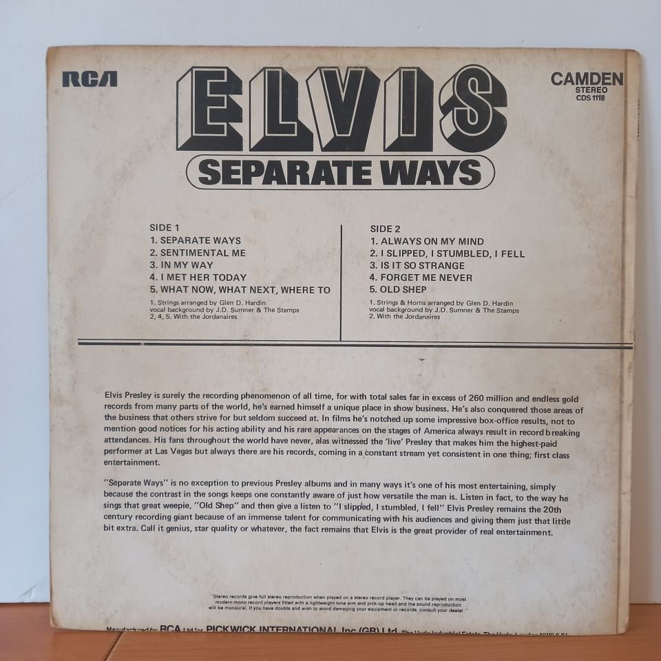 ELVIS PRESLEY – SEPARATE WAYS (1973) - LP 2.EL PLAK