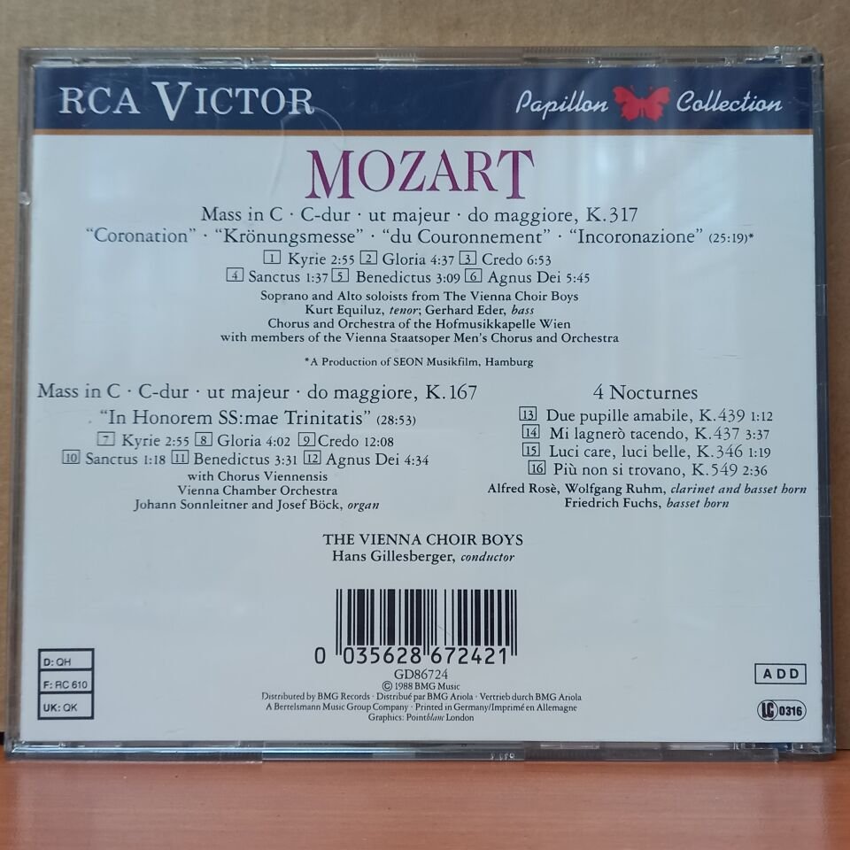 MOZART - THE VIENNA CHOIR BOYS / WIENER SANGERKNABEN, HANS GILLESBERGER / MASSES CORONATION · TRINITATIS · 4 NOCTURNES (1988) - CD 2.EL