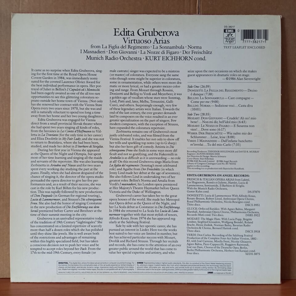 EDITA GRUBEROVA - VIRTUOSO ARIAS / MUNICH RADIO ORCHESTRA · KURT EICHHORN (1986) - LP 2.EL PLAK