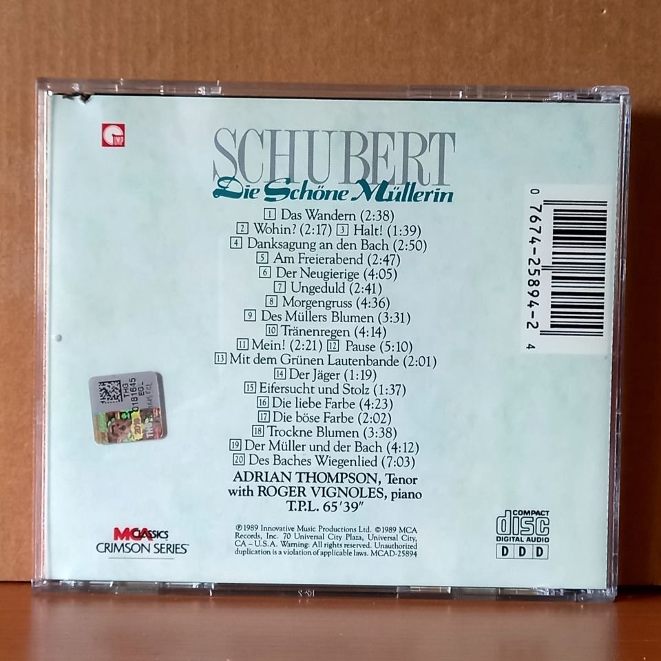 SCHUBERT: DIE SCHÖNE MÜLLERIN / ADRIAN THOMPSON, ROGER VIGNOLES (1989) - CD 2.EL