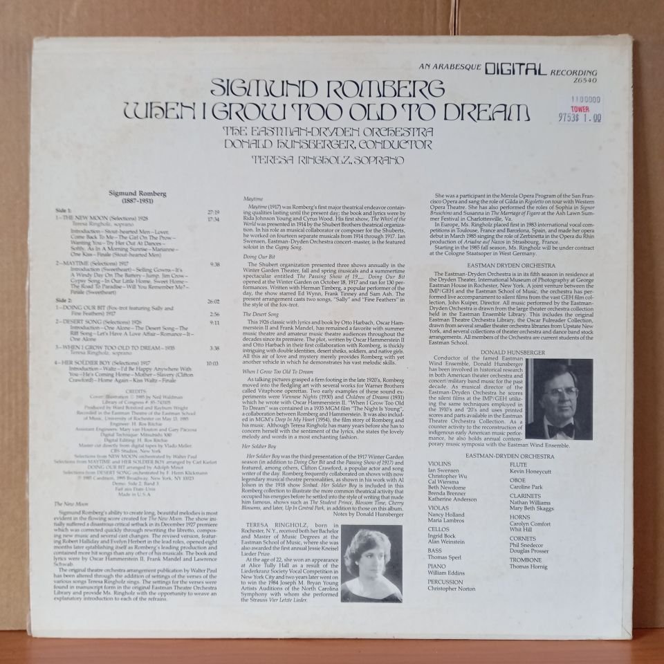 SIGMUND ROMBERG – WHEN I GROW TOO OLD TO DREAM / THE EASTMAN-DRYDEN ORCHESTRA, DONALD HUNSBERGER, TERESA RINGHOLZ (1985) - LP 2.EL PLAK
