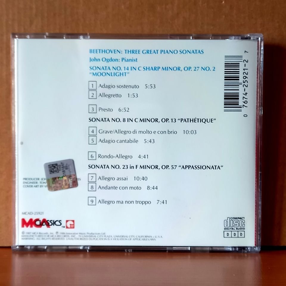 BEETHOVEN: 3 GREAT PIANO SONATAS / MOONLIGHT, APPASSIONATA, PATHETIQUE / JOHN OGDON (1987) - CD 2.EL